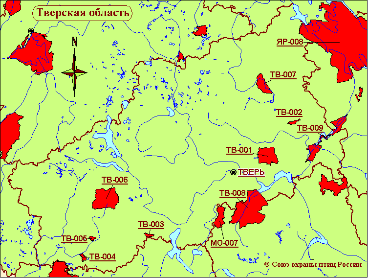 Ключевые орнитологические территории россии карта